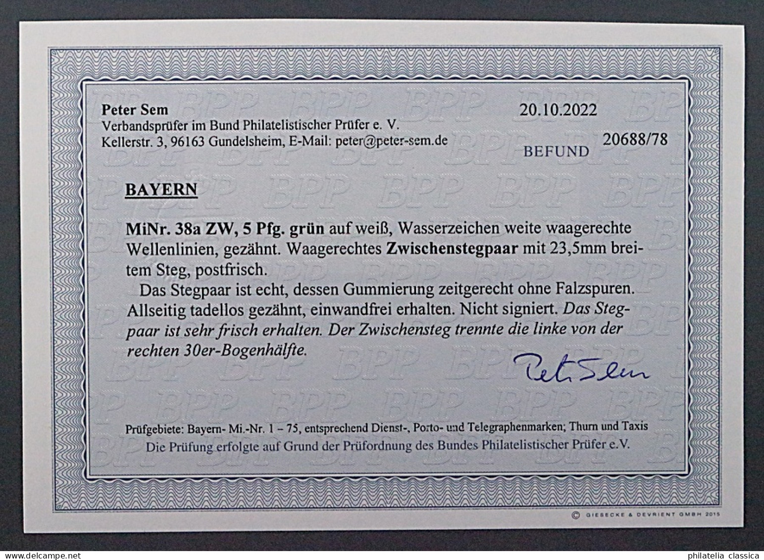 Bayern 38 A ZW ** Wappen 5 Pfg. Im ZWISCHENSTEGPAAR, Geprüft, SELTEN,  1000,- € - Mint