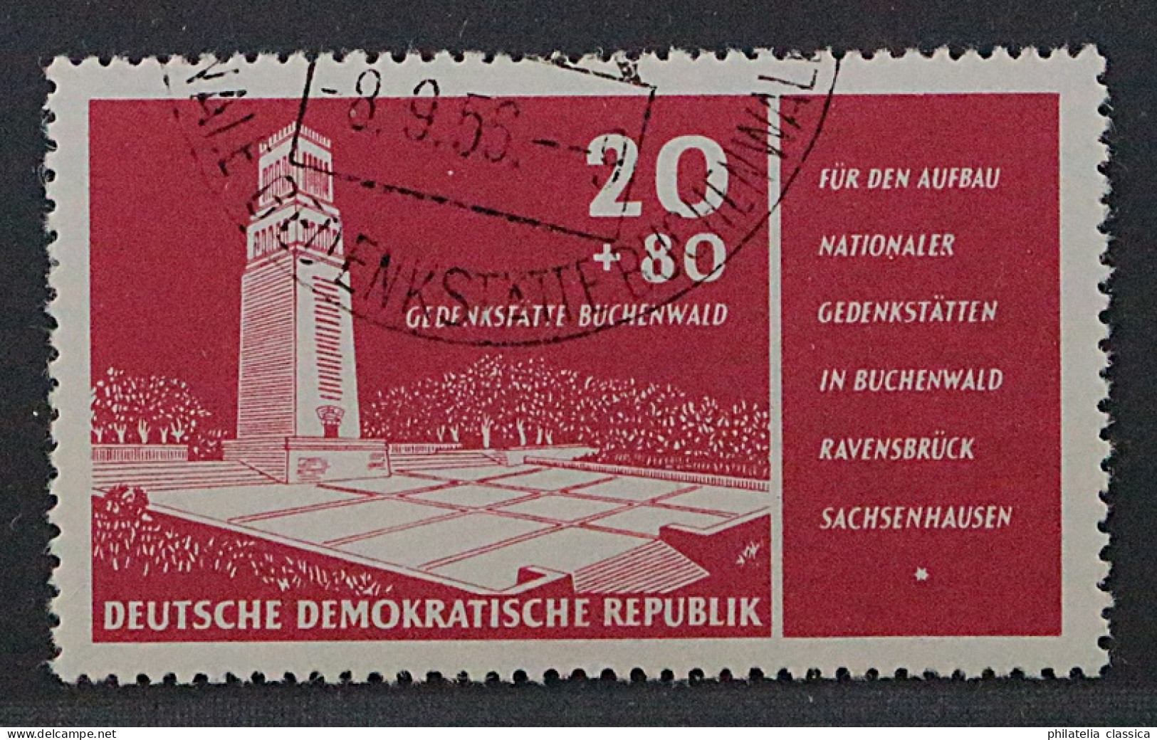 1956, DDR 538 Y I, Buchenwald 20 Pfg. Wasserzeichen YI, Geprüft, SELTEN 1500,-€ - Gebruikt