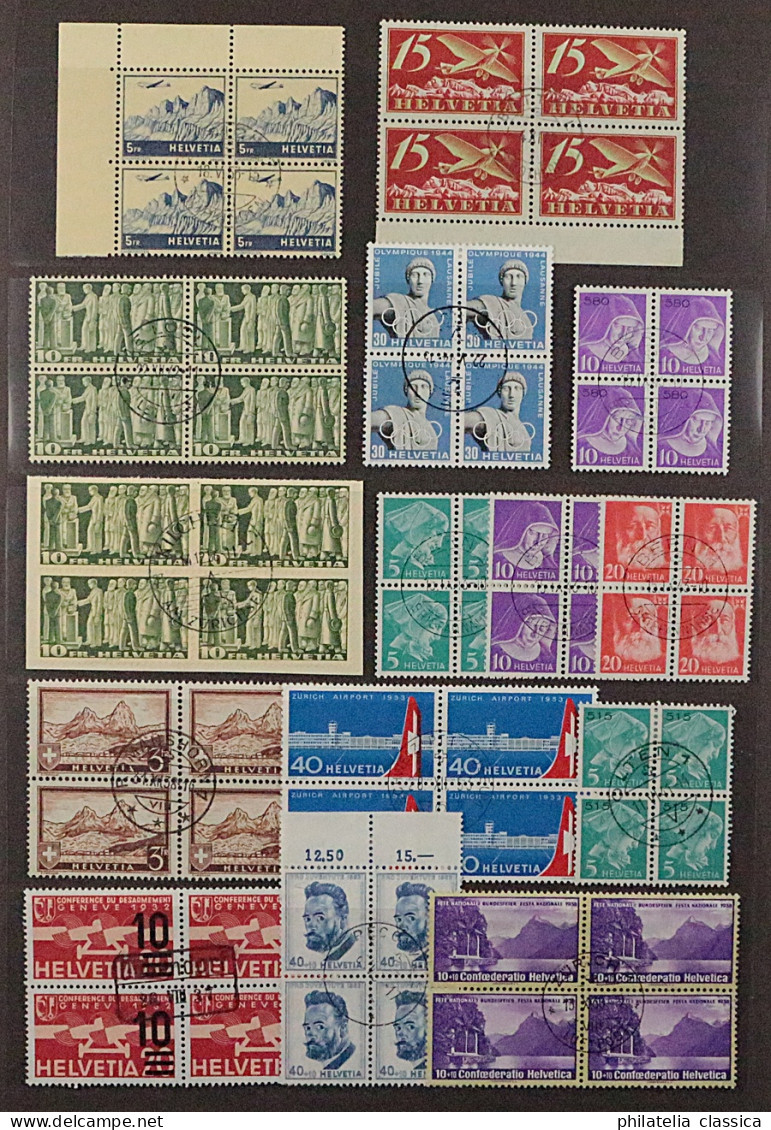 1892/1958, SCHWEIZ, 15 Hochwertige Viererblocks Mitt Zentrumstempel, 730,-SFr - Gebraucht