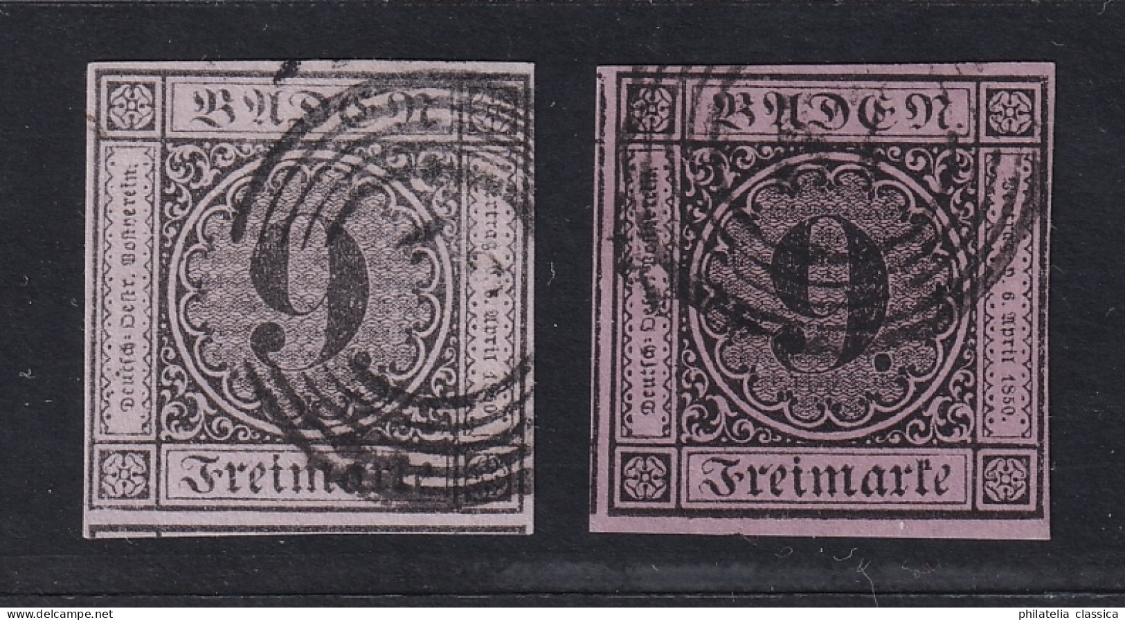 1851, BADEN  4 B, 2 überrandige LUXUS-Stücke In Extremen Farbnuancen, KW 140,-€+ - Oblitérés
