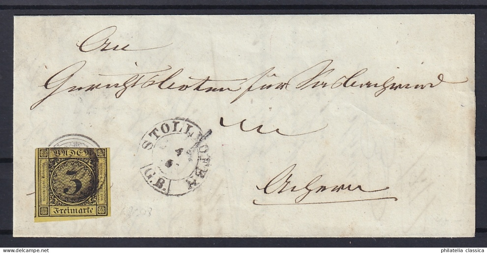 BADEN Nummernstempel 140 STOLLHOFEN Auf Sauberem Brief (Feuser + 1200,-), 720,-€ - Other & Unclassified
