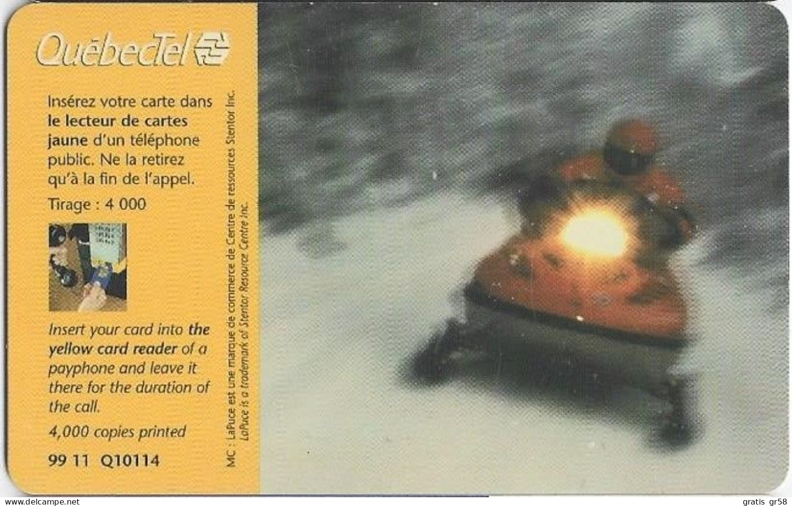 Canada - Q10114a, QuebecTel, Snow Trineo, Snowmobile, Sample Without Chip,10$, 11/99 - Canada