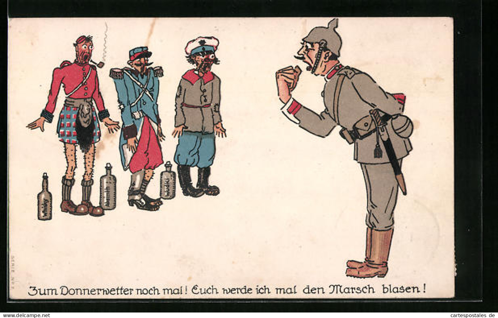 Künstler-AK Deutscher Soldat Will Feinden Den Marsch Blasen  - Guerre 1914-18