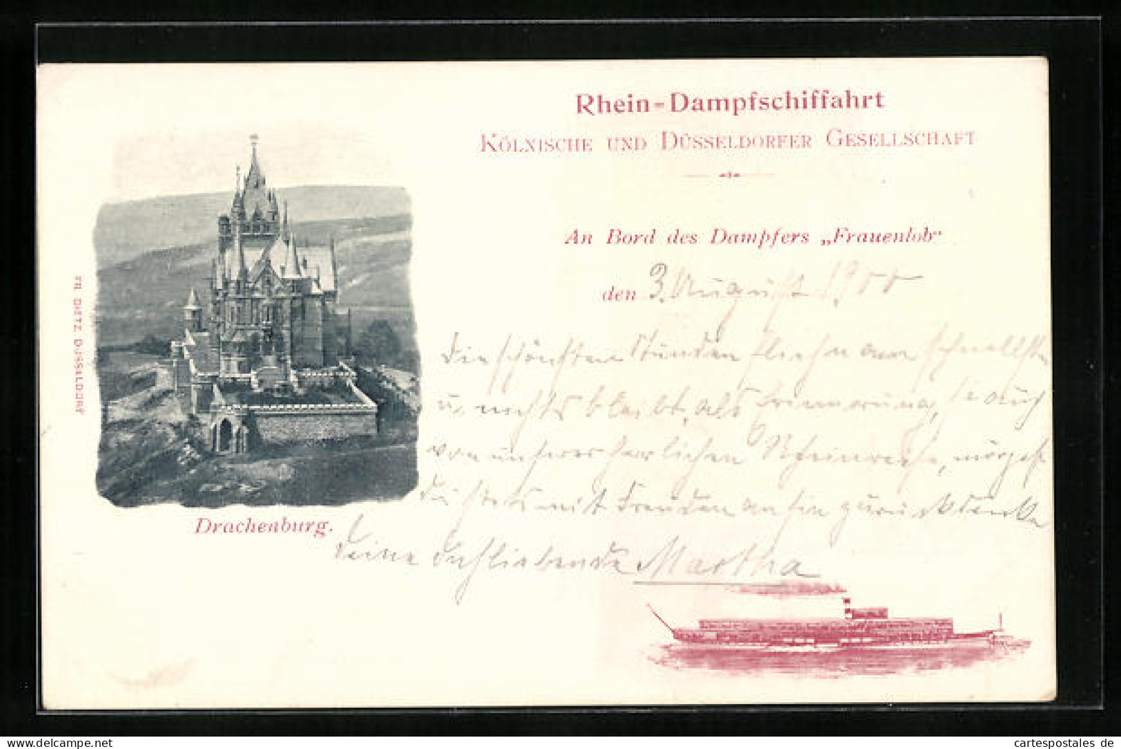 AK Rhein-Dampfer Frauenlob Der Köln-Düsseldorfer Rheindampfschiffahrt, Drachenburg  - Autres & Non Classés