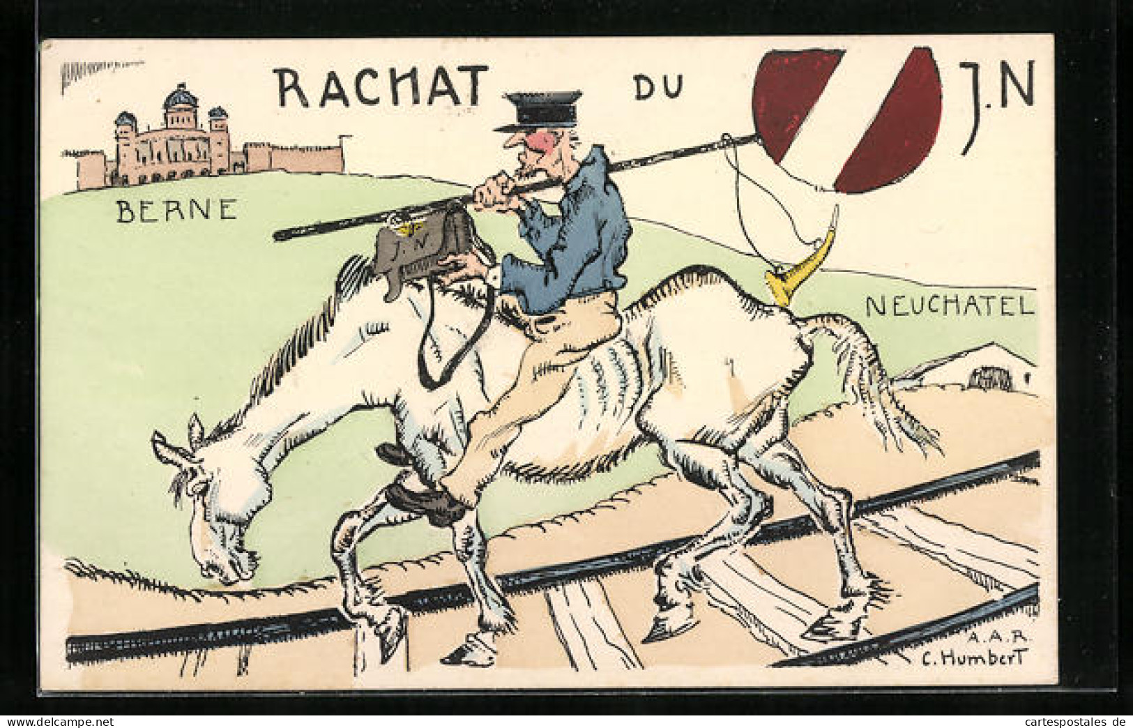 Künstler-AK Sign.: C. Humbert, Betagter Postbote Auf Einem Abgemagerten Pferd Bringt Post Nach Bern  - Autres & Non Classés