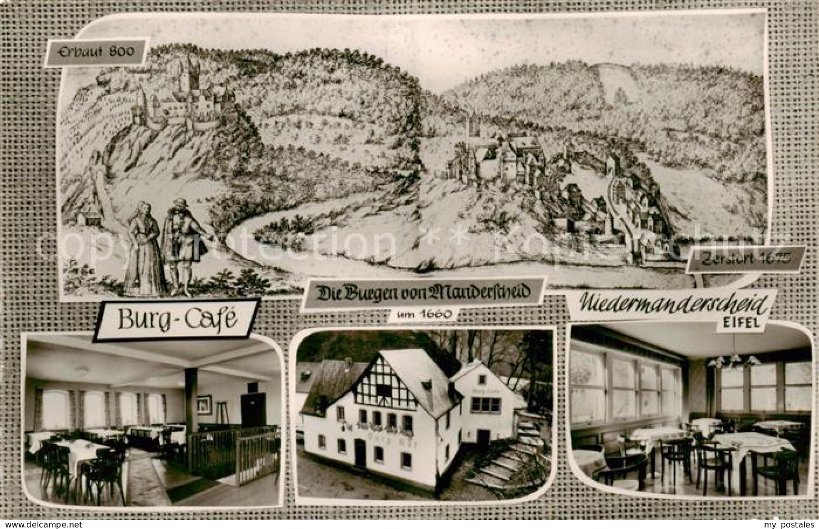 73832467 Niedermanderscheid Eifel Burg-Cafe Gastraum Zeichnung Kuenstlerkarte Ni - Manderscheid