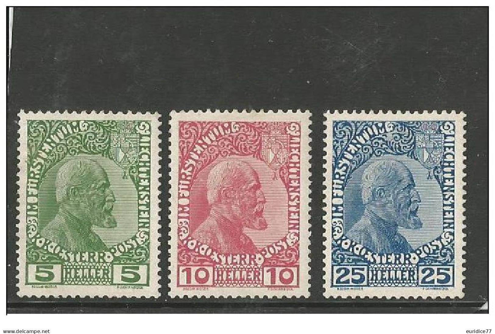 Liechtenstein 19121-15 - Yvert 1-3 MH * CV 240€ - Oblitérés