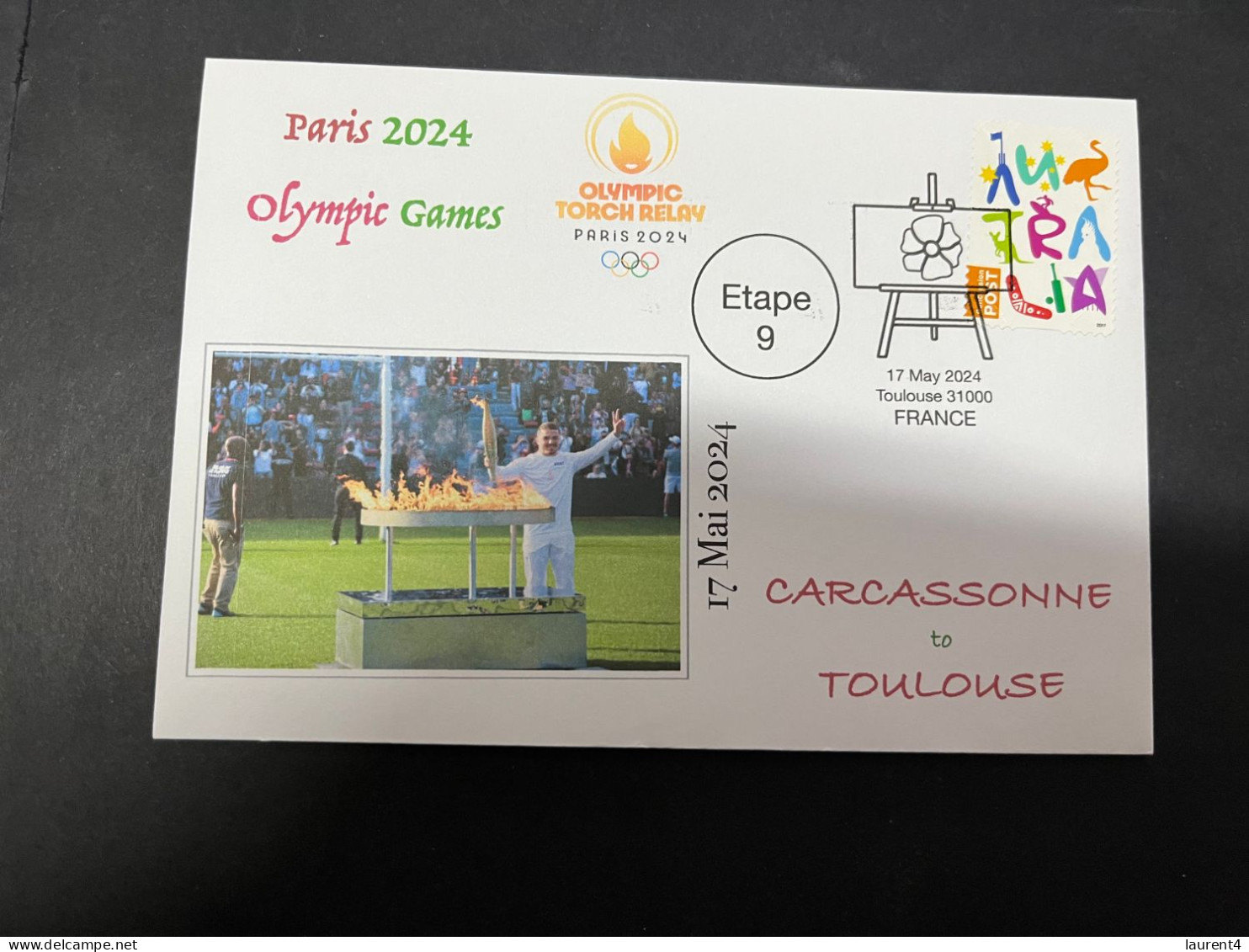 18-5-2024 (5 Z 27) Paris Olympic Games 2024 - Torch Relay (Etape 9) In Toulouse (17-5-2024) With OZ Stamp - Sommer 2024: Paris