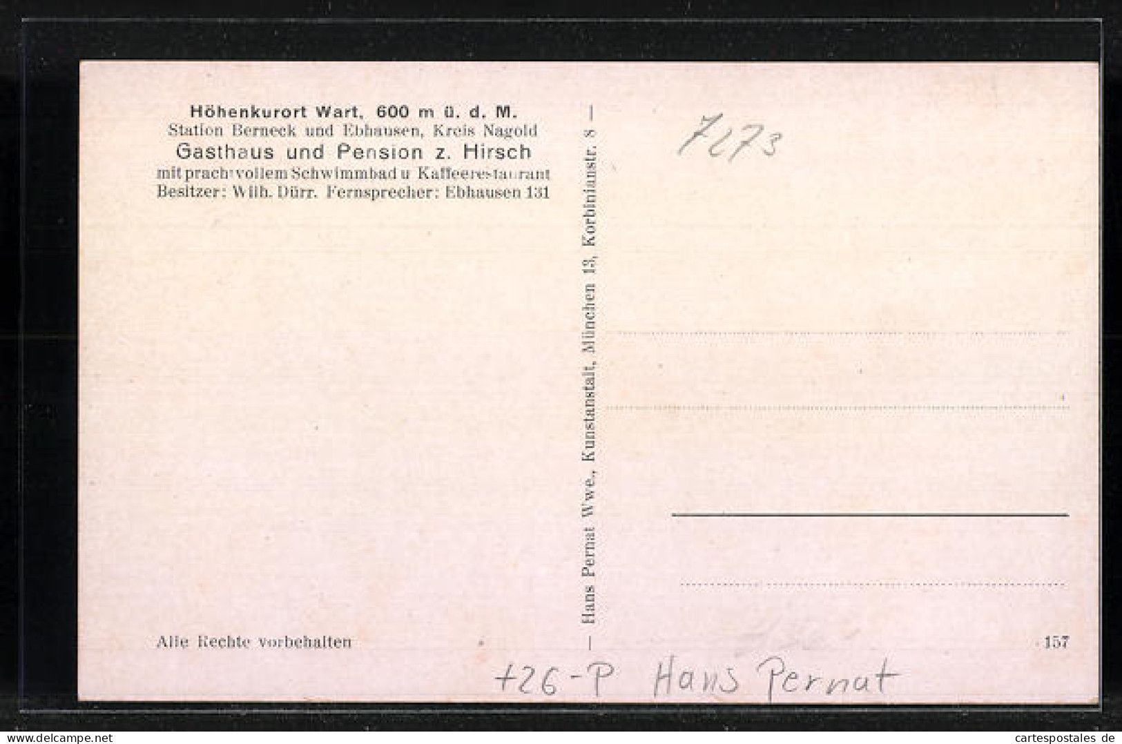 Künstler-AK Sign. Hans Pernat: Wart /Kr. Nagold, Gasthaus Und Pension Zum Hirsch, Schwimmbad, Ortsansicht  - Autres & Non Classés