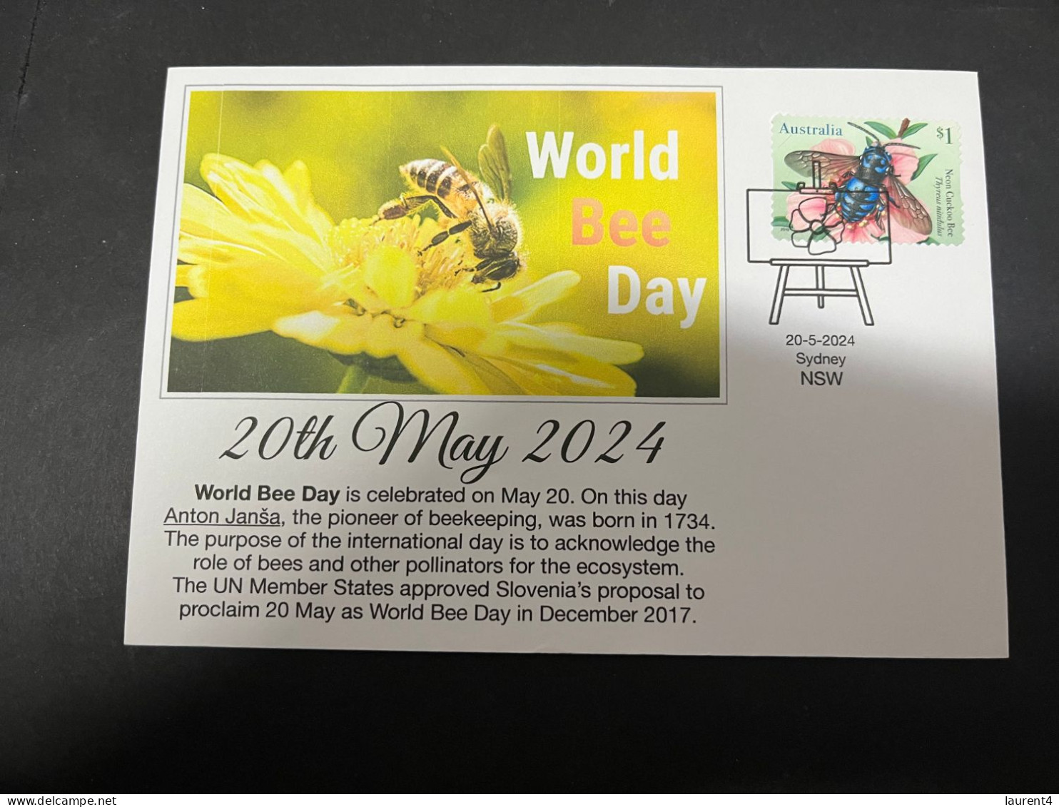 17-5-2024 (5 Z 23)  20th Of May Is " World Bee Day " (with Australian Bee Stamp) - Api