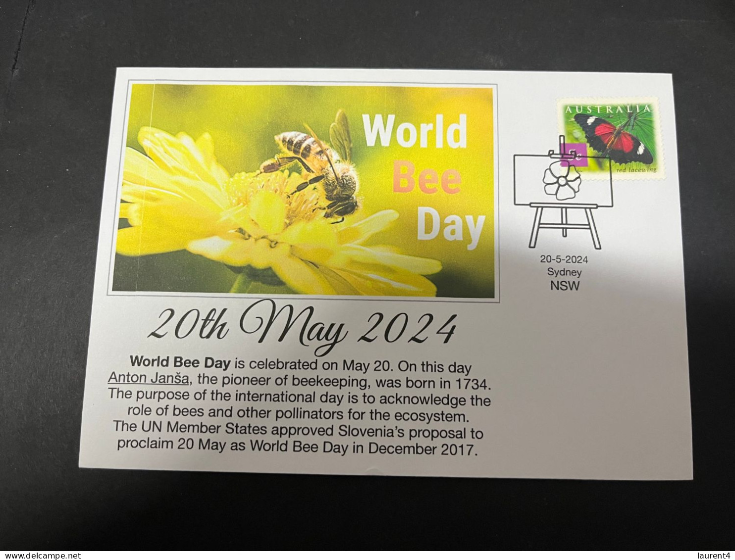 17-5-2024 (5 Z 23)  20th Of May Is " World Bee Day " (with Australian Butterfly Stamp) - Honeybees