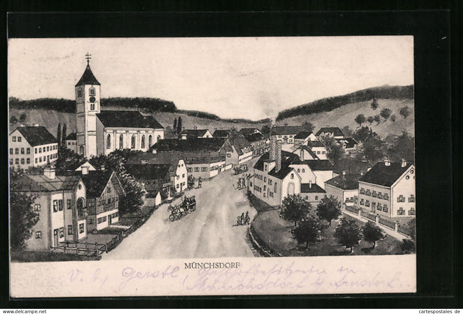 Künstler-AK Sign. Hans Pernat: Münchsdorf, Strassenpartie Aus Der Vogelschau  - Autres & Non Classés