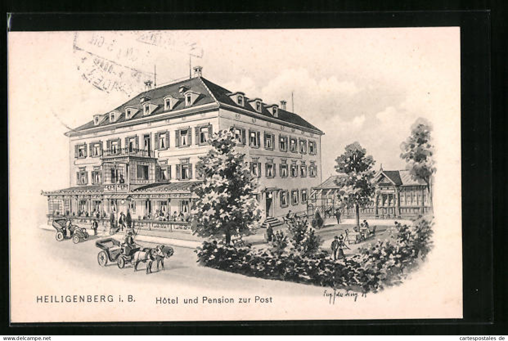 Künstler-AK Eugen Felle: Heiligenberg I. B., Hotel Und Pension Zur Post Von Der Strasse Gesehen  - Autres & Non Classés