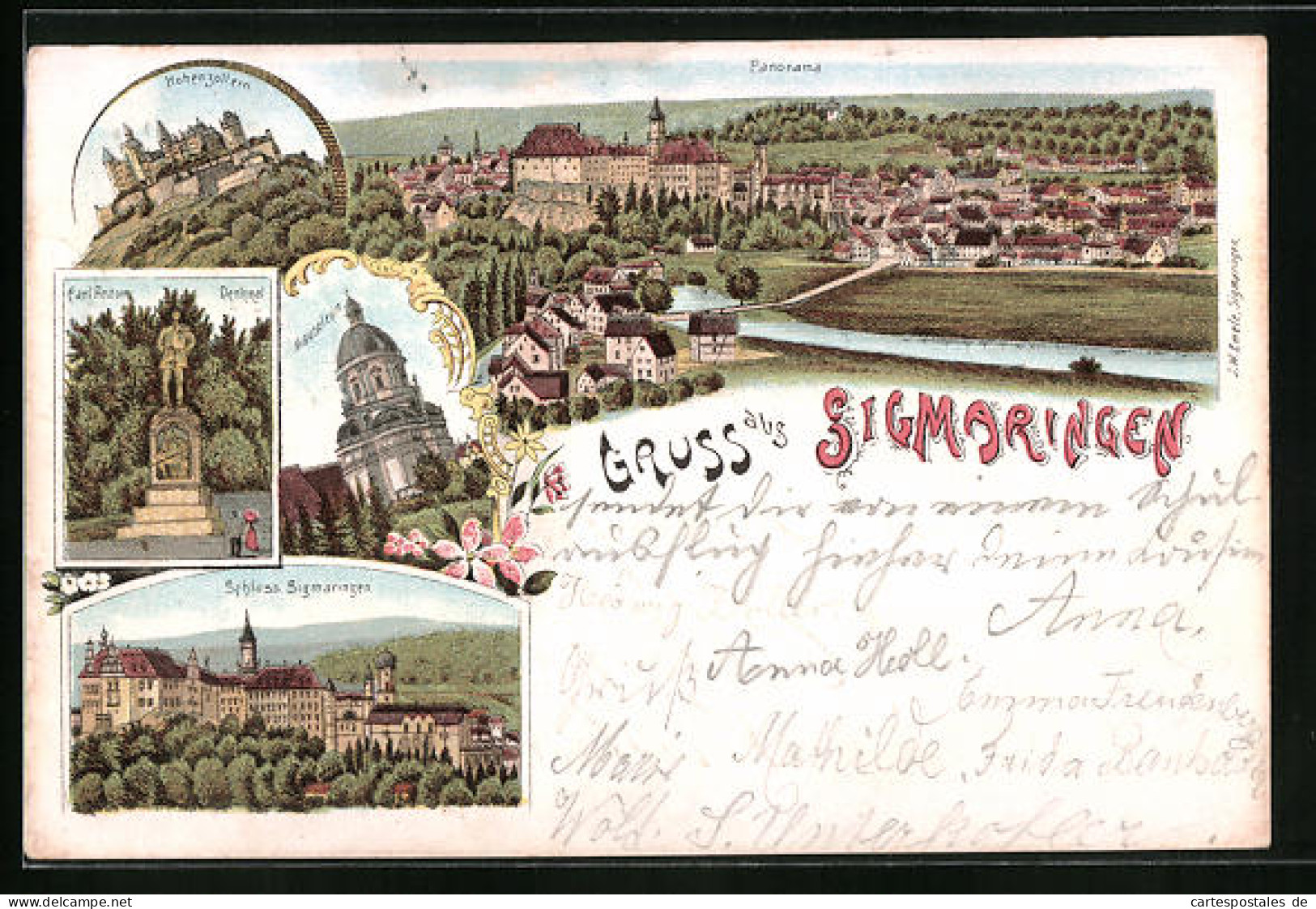 Lithographie Sigmaringen, Panorama Mit Mausoleum Und Schloss  - Sigmaringen