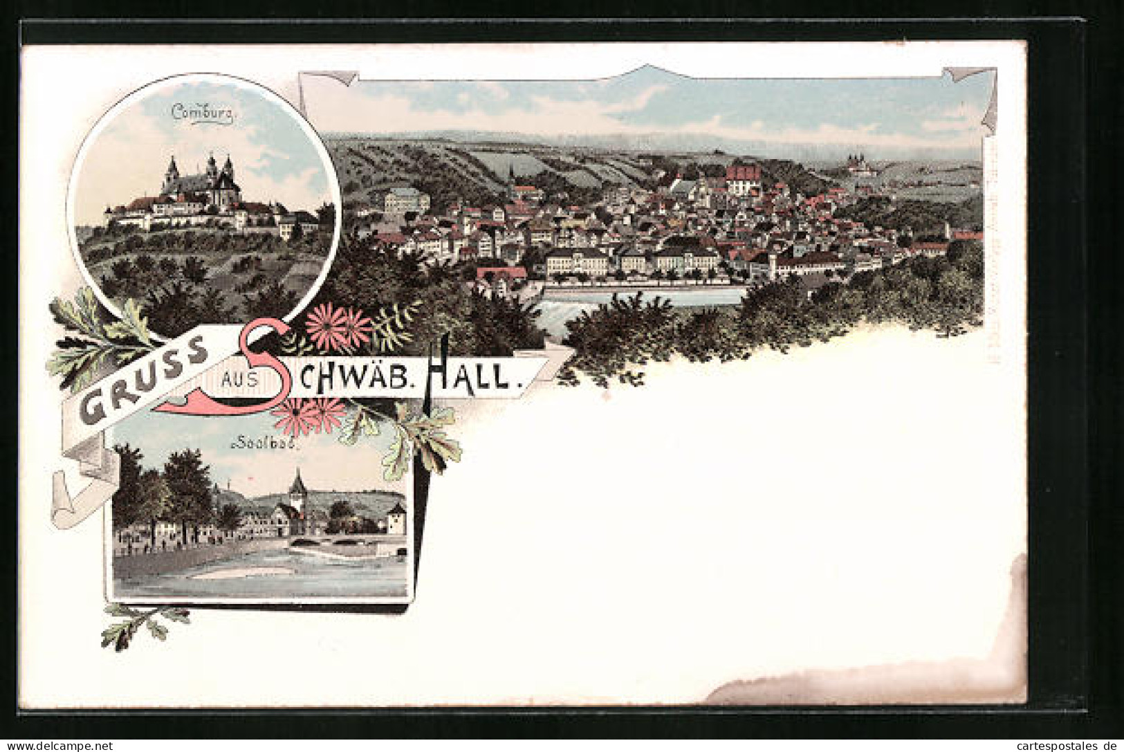 Lithographie Schwäb. Hall, Ortsansicht Mit Soolbad  - Schwaebisch Hall