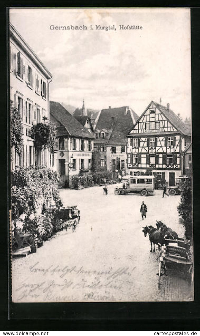 AK Gernsbach /Murgtal, Häuser An Der Hofstätte, Automobile Und Kutschen  - Gernsbach