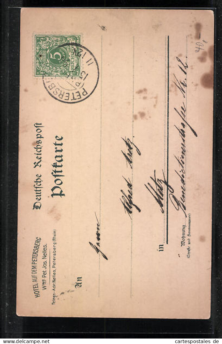 Vorläufer-Lithographie Petersberg A. Rh., 1894, Hotel Auf Dem Petersberg  - Petersberg