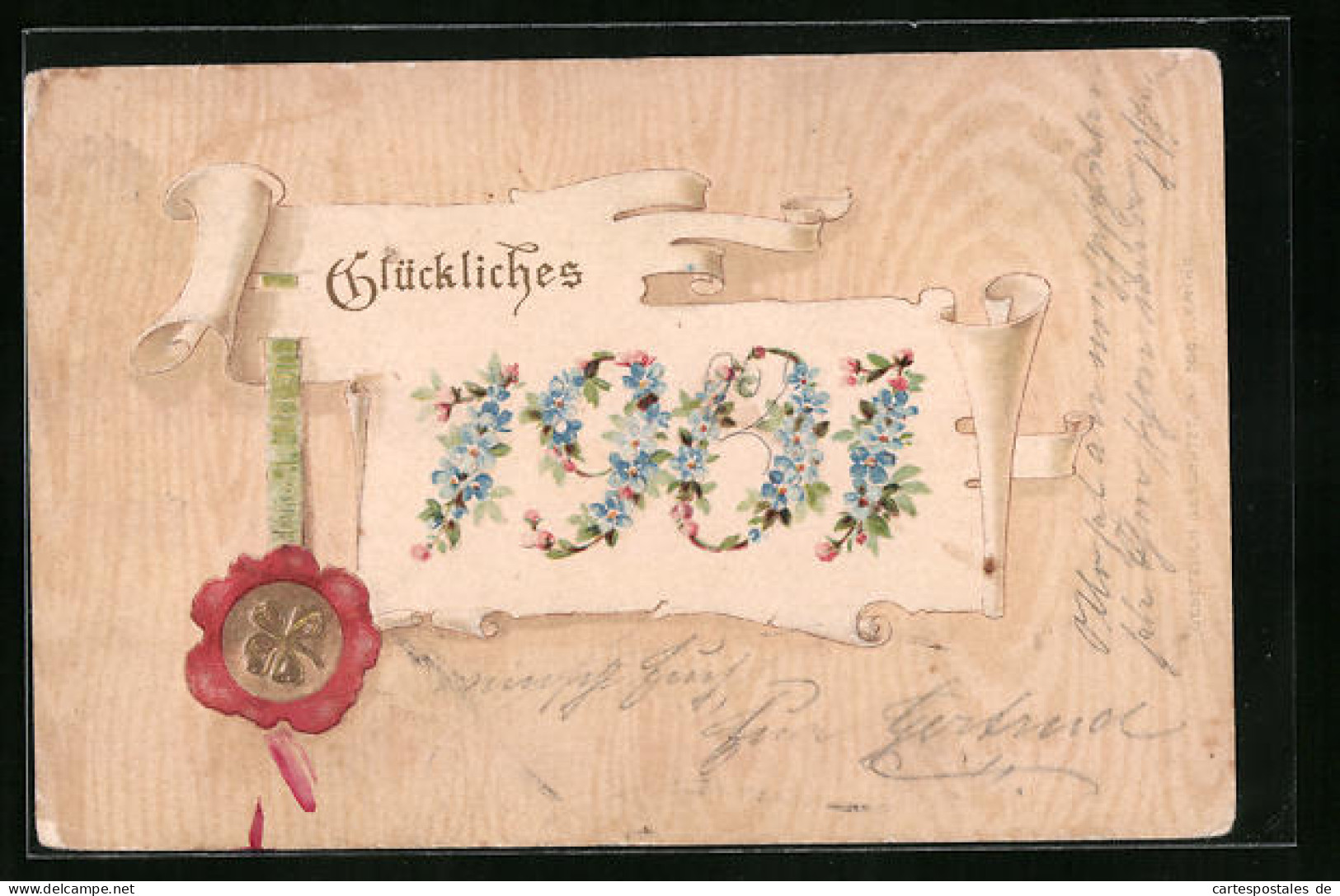 Präge-AK Glückliches Neujahr 1901 Mit Siegel Und Kleeblatt  - Autres & Non Classés
