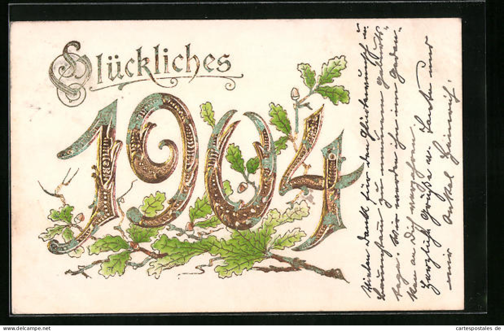 Präge-AK Glückliches Neujahr 1904 Mit Eichenlaub  - Autres & Non Classés