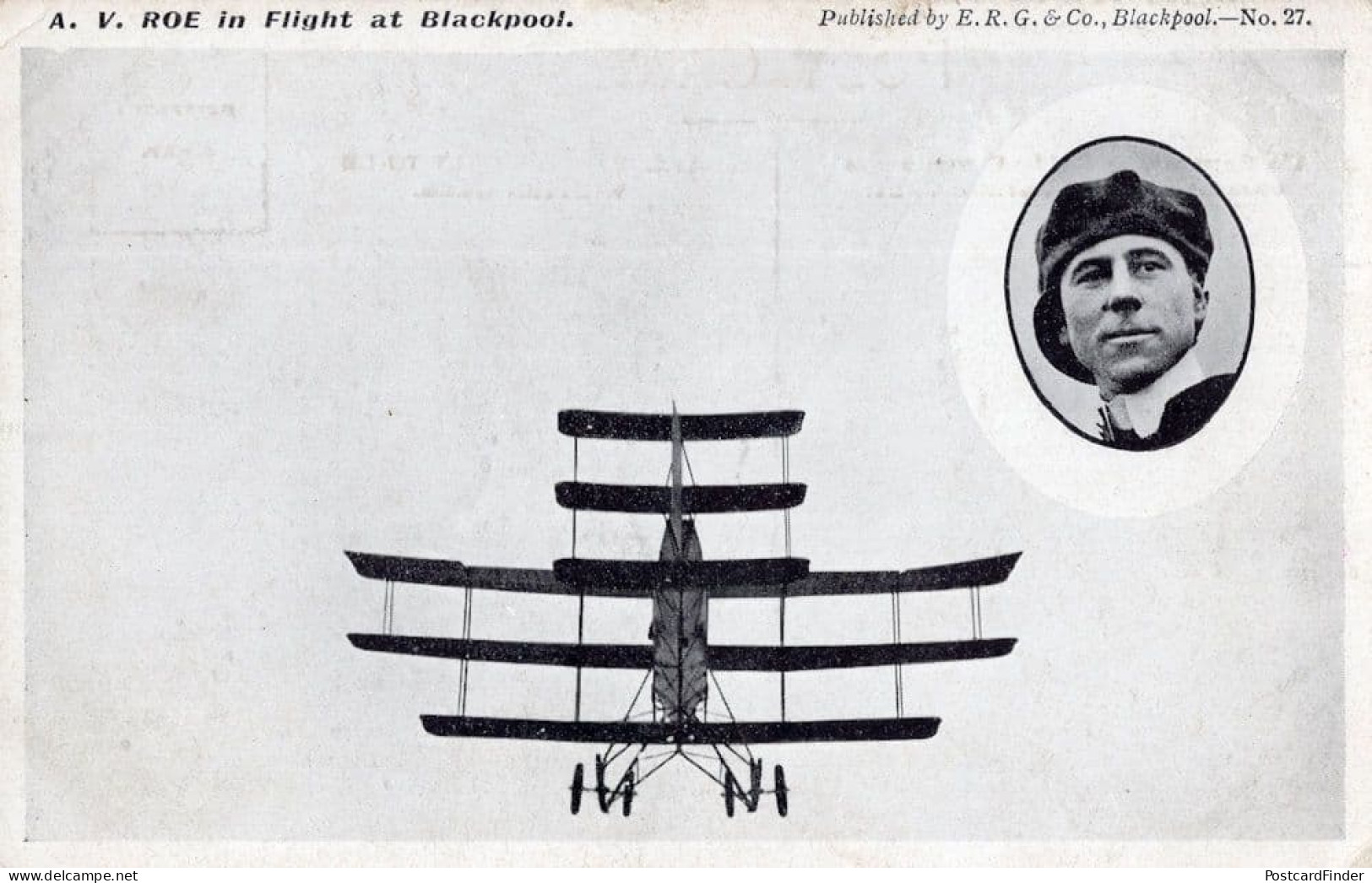 AV Roe In Flight At Blackpool Plane Pilot Antique Rare Postcard - Airmen, Fliers