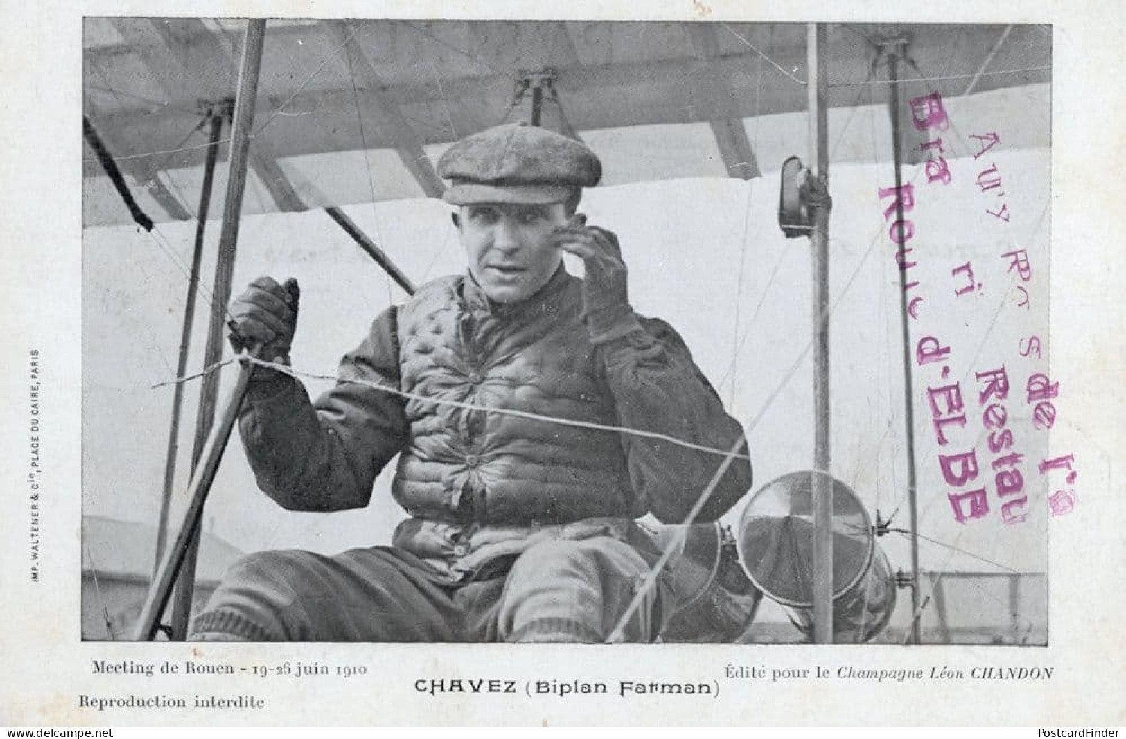 Geo Chavez Biplane Farman Rare Antique French Plane Old Postcard - Airmen, Fliers