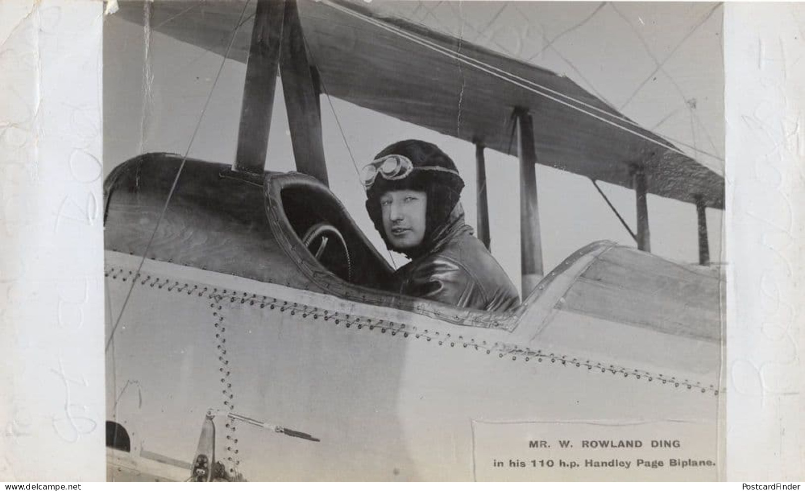 Rowland Ding British Historic Pilot Handley Biplane Rare RPC Postcard Please Read - Aviateurs