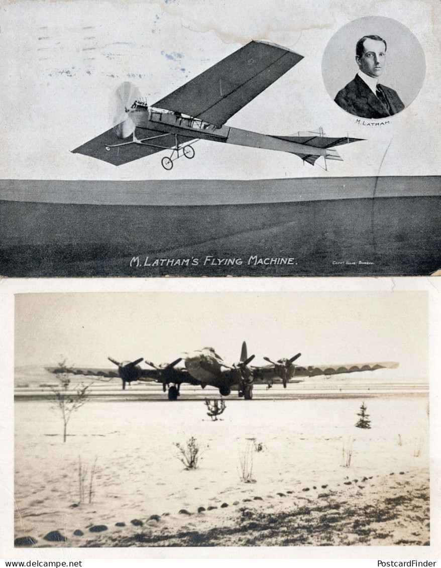 Latham's Flying Machine 2x Antique & PB Plane Postcard S - Aviateurs