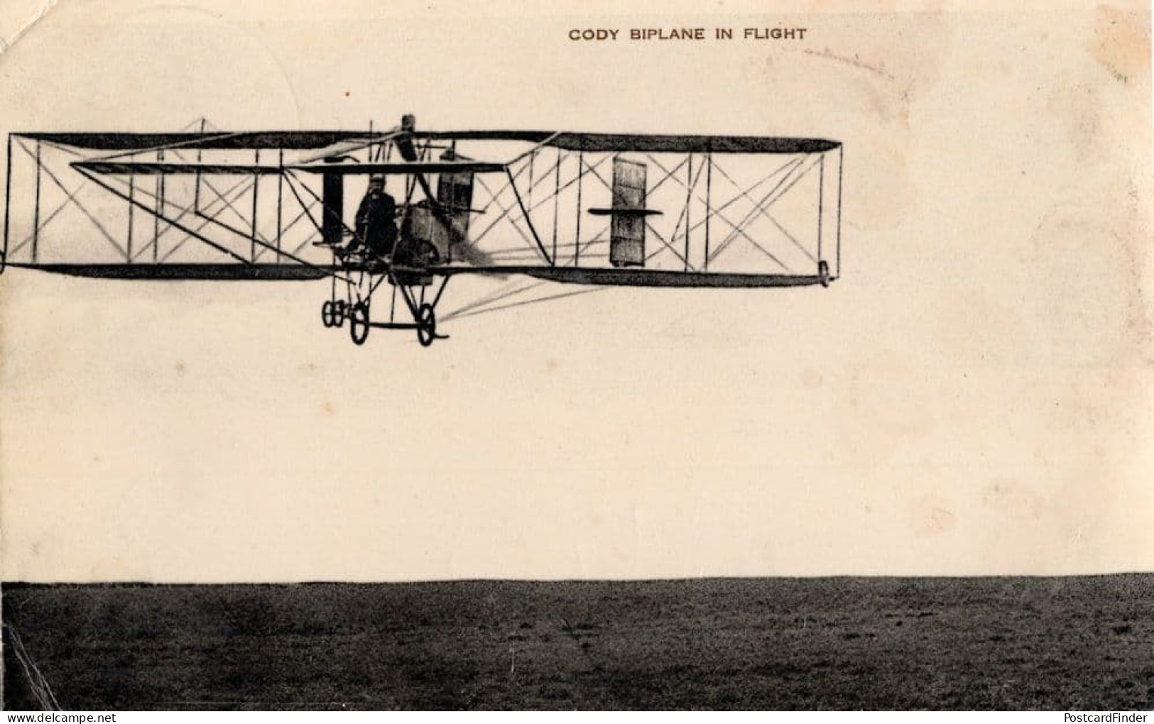 Colonel Cody Biplane In Flight Real Old Photo Plane Postcard - Airmen, Fliers