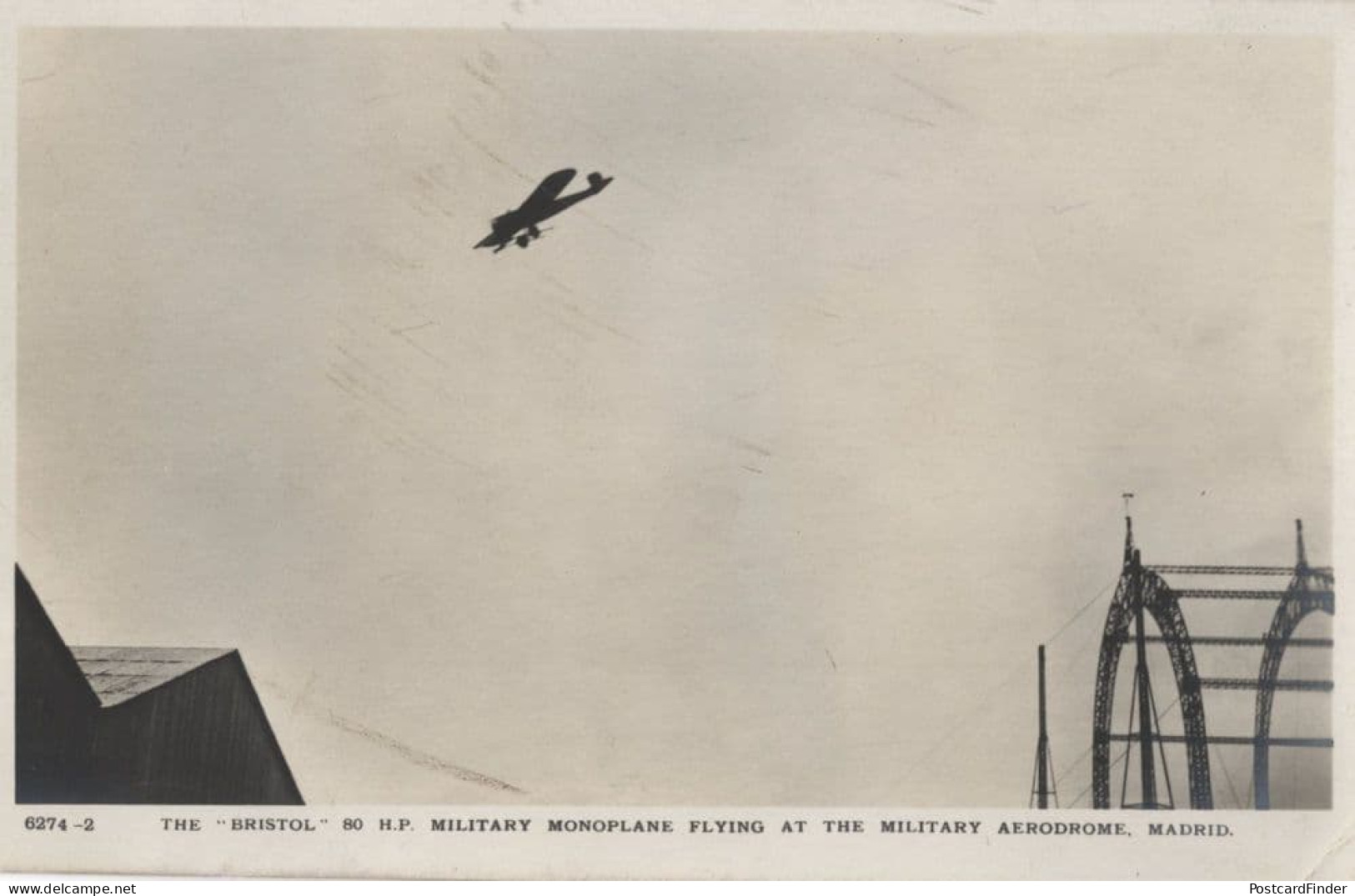 Bristol Monoplane War Aircraft At Military Aerodrome Madrid Old Postcard - Airmen, Fliers
