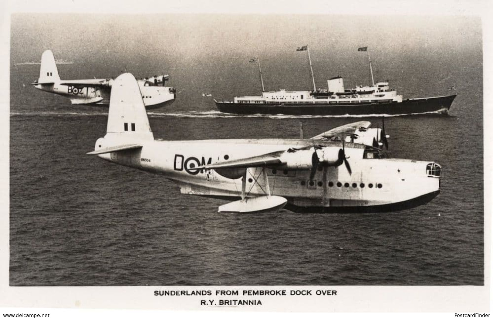 Sunderlands From Pembroke Dock RY Britannia Ship Plane RPC Postcard - Aviateurs