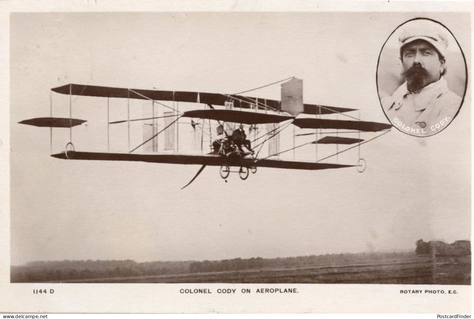 Colonel Cody On Aeroplane Antique Real Photo Aviation Plane Postcard - Aviateurs