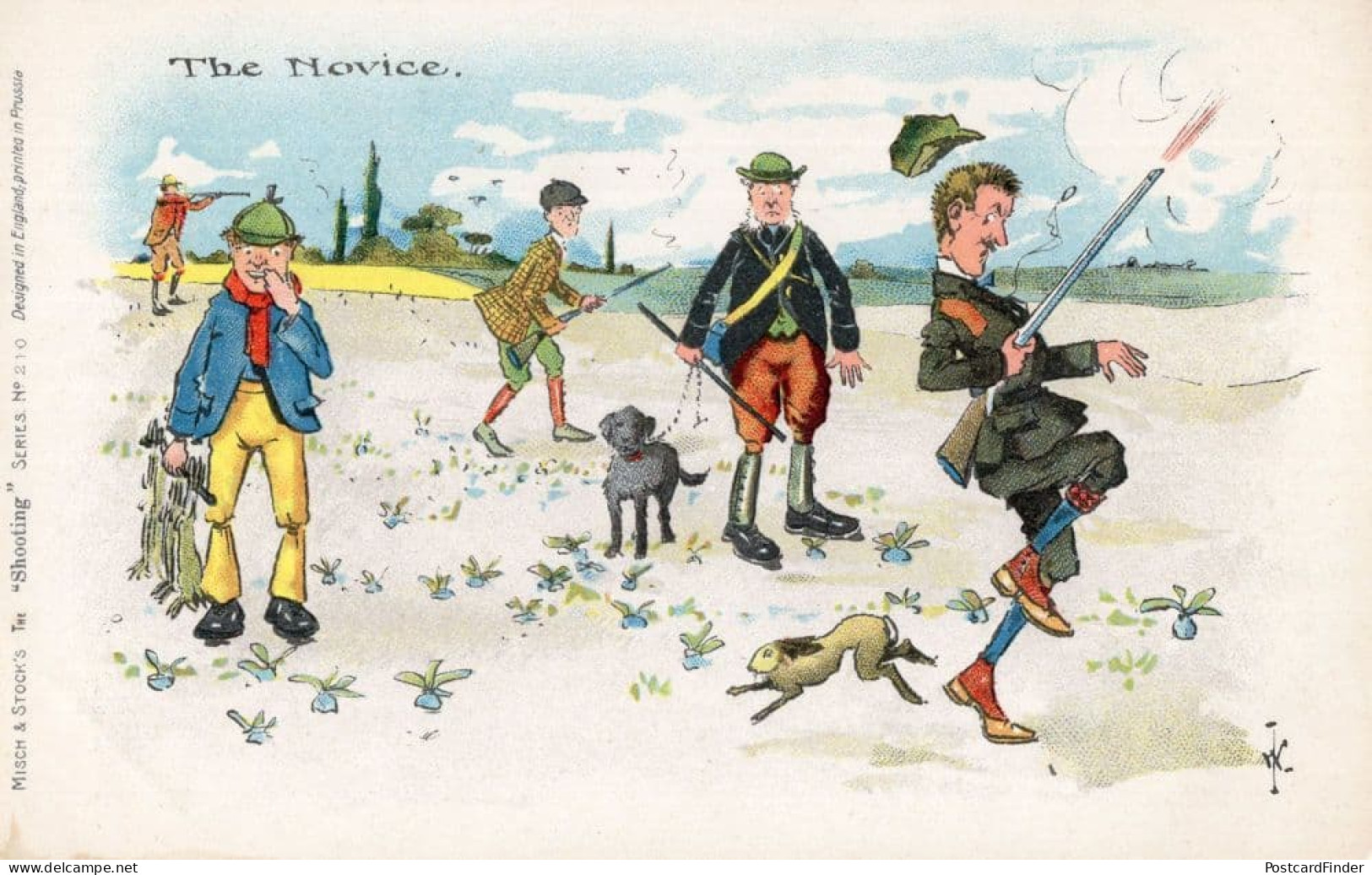 The Novice Shooting Gun Rifle Range Disaster Old Comic Postcard - Humor
