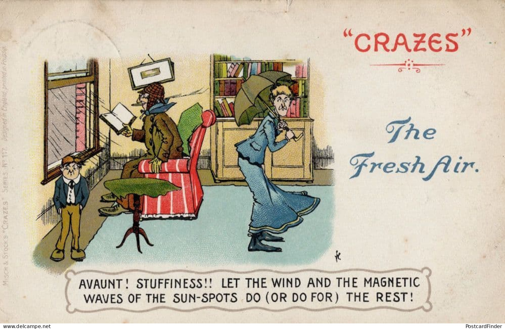 Crazes The Fresh Air Managing Weather Antique Comic Postcard - Humor