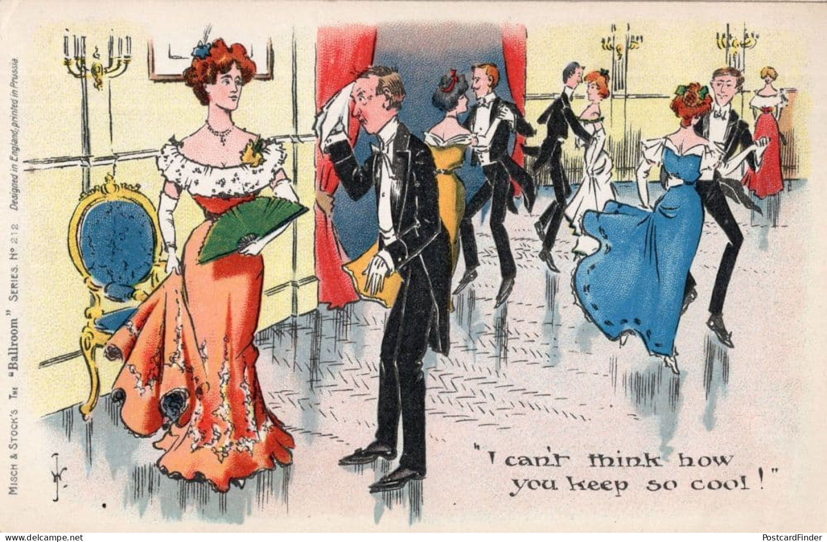 Misch & Stock The Ballroom Party Sweaty Man Dancing Antique Comic Postcard - Humor
