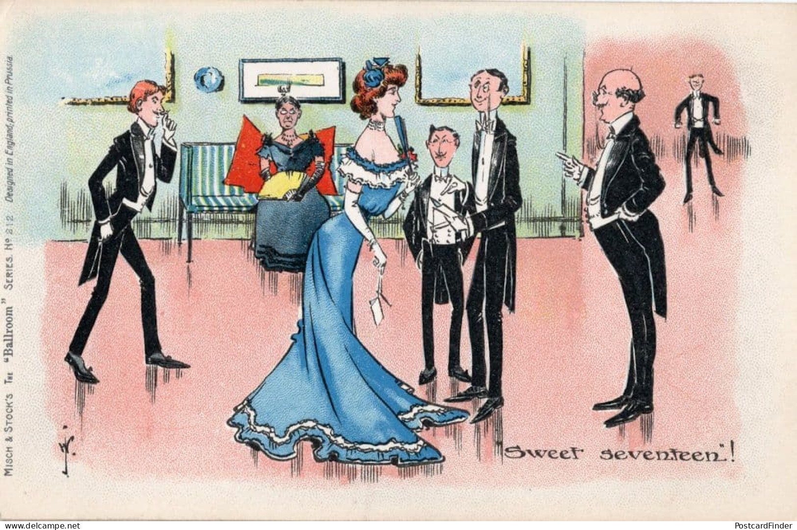 Misch & Stock The Ballroom Party Sweet Seventeen Antique Comic Postcard - Humor
