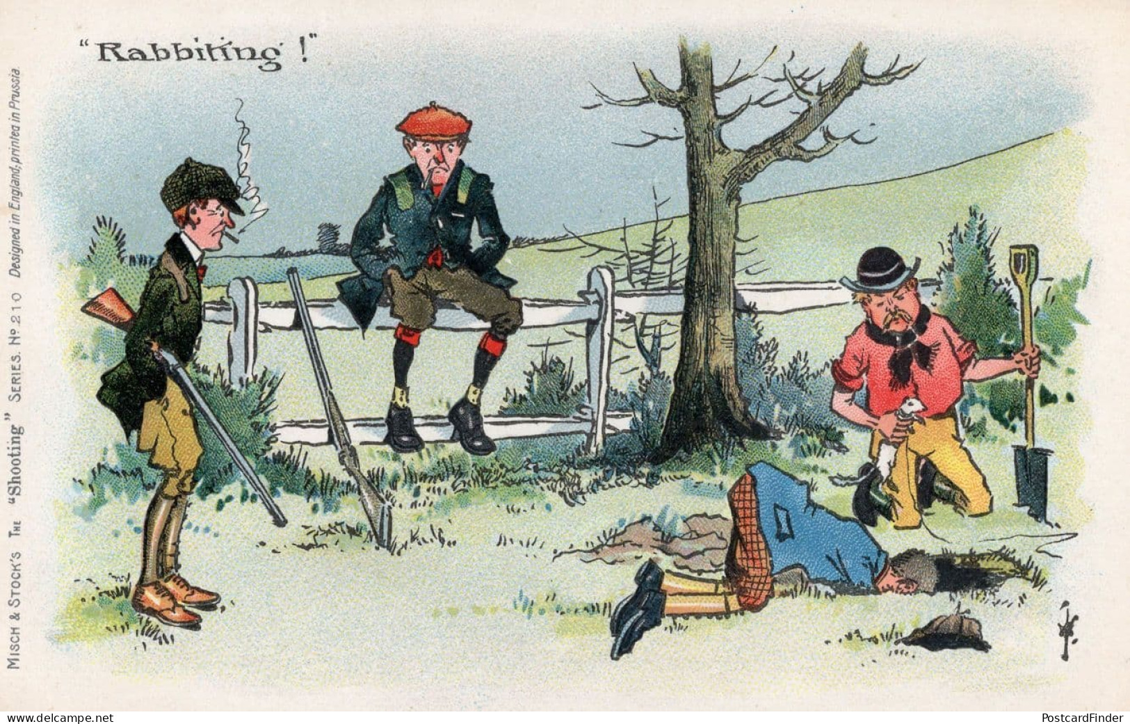 Shooting Gun Rifle Rabbitting Disaster Old Comic Postcard - Humour