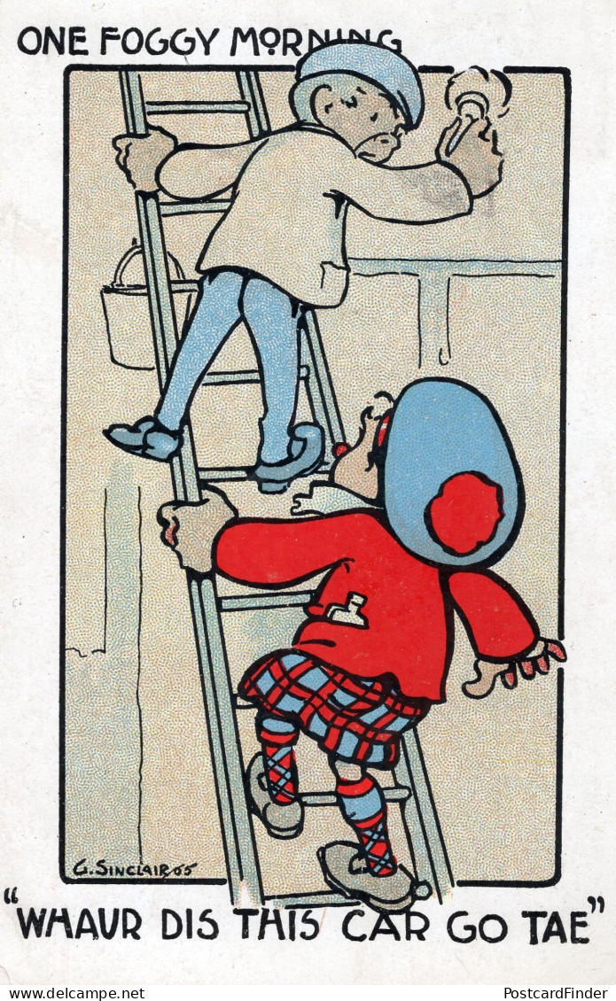 Window Cleaner Ladder Antique 1906 Comic Scottish Postcard - Humor