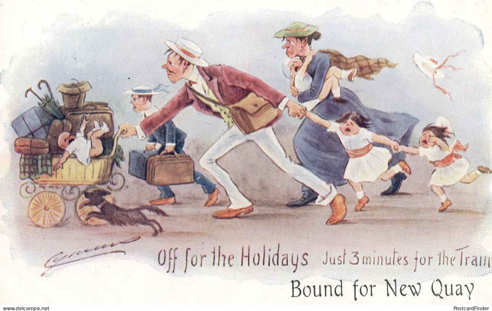 Newquay Cornwall Holiday Train Old Cynicus Comic Postcard - Humour