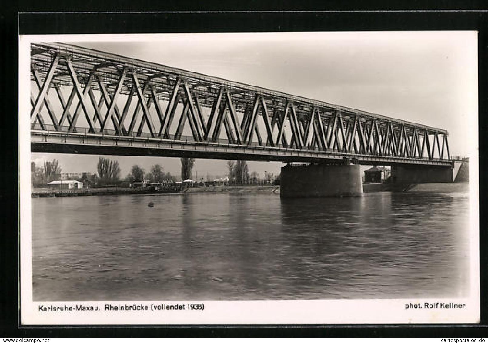 AK Karlsruhe-Maxau, Rheinbrücke Mit Flusspartie  - Karlsruhe