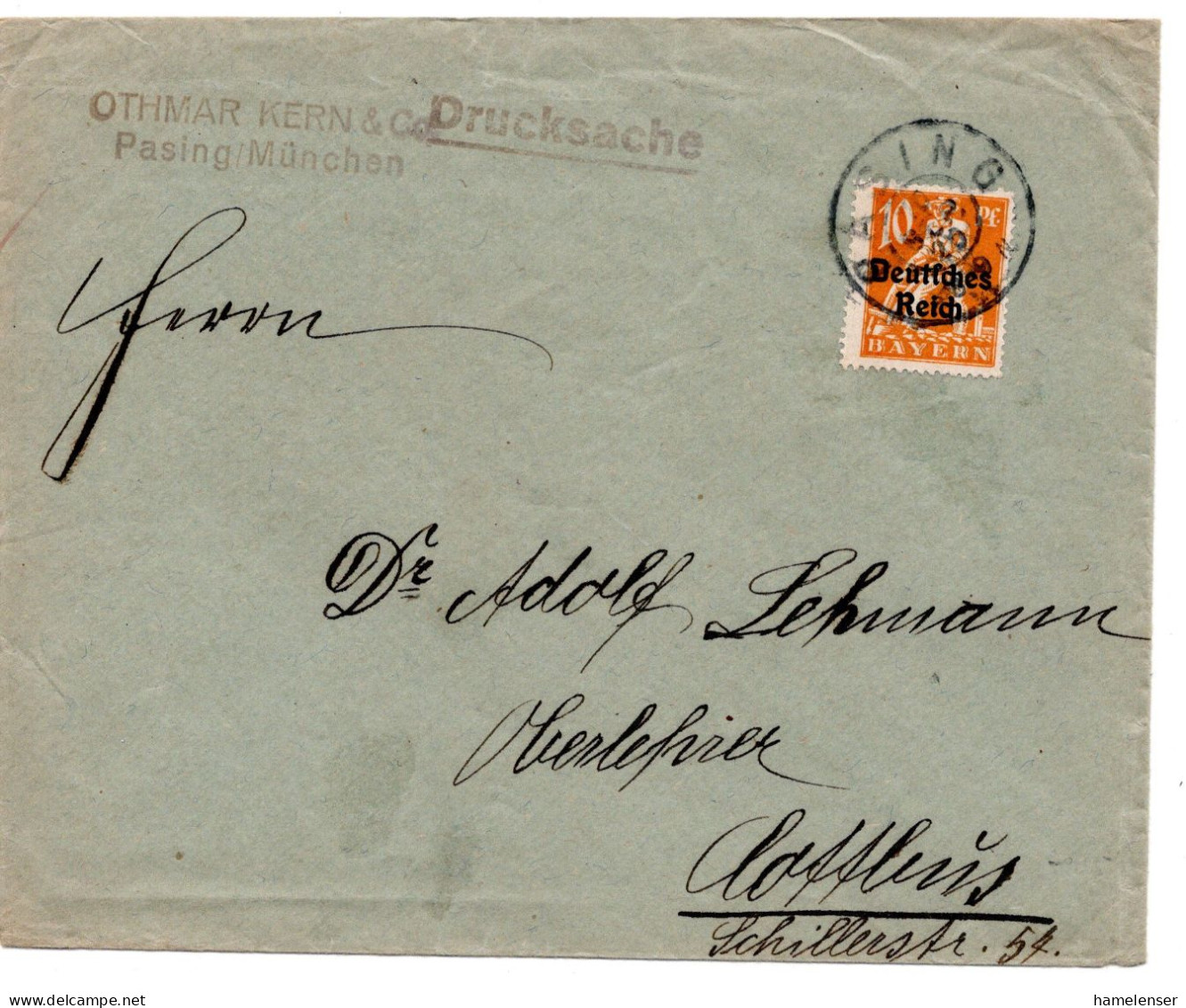 64408 - Deutsches Reich - 1920 - 10Pfg Abschied EF A DrucksBf PASING -> Cottbus - Lettres & Documents