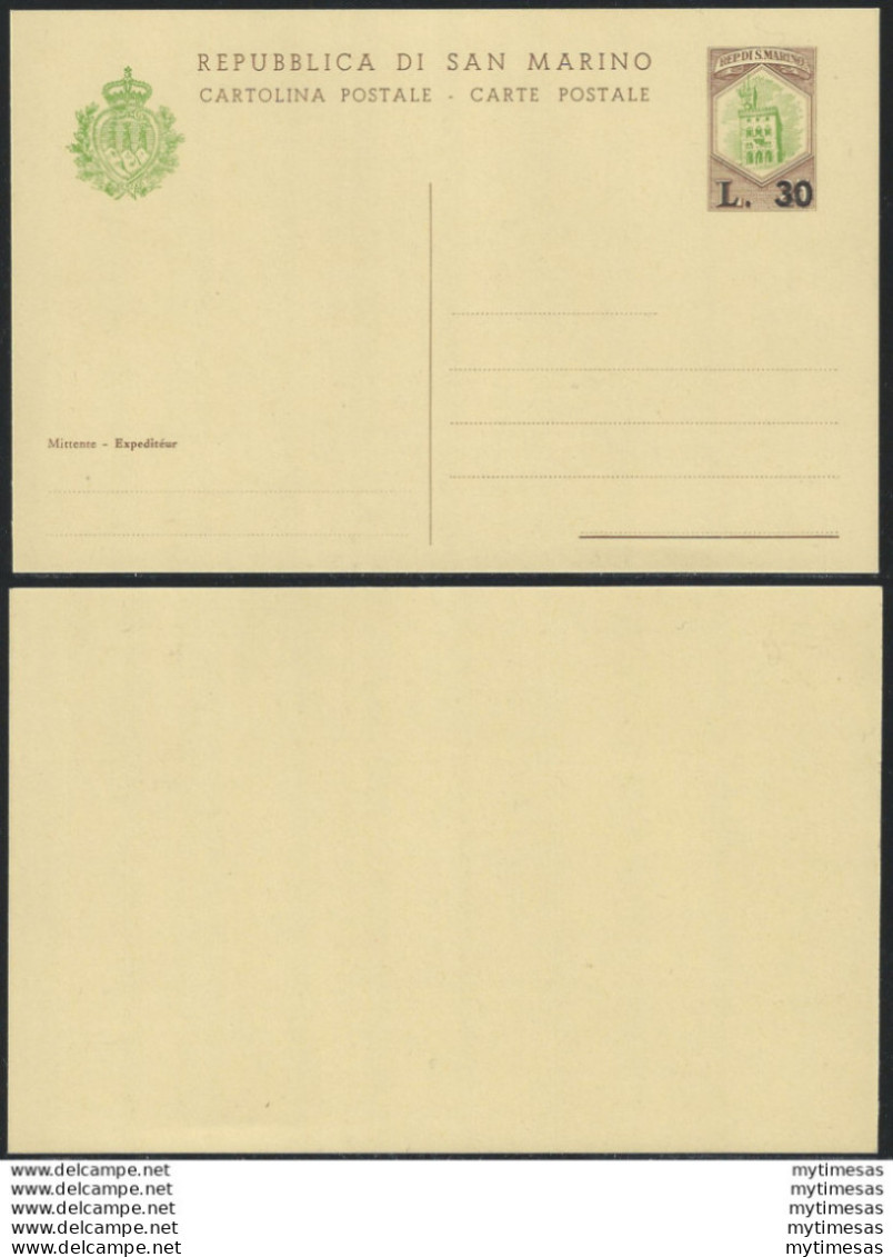 1965 San Marino Cartoline Postali Palazzo Consiglio L. 30/25 MNH Filagrano C33 - Other & Unclassified