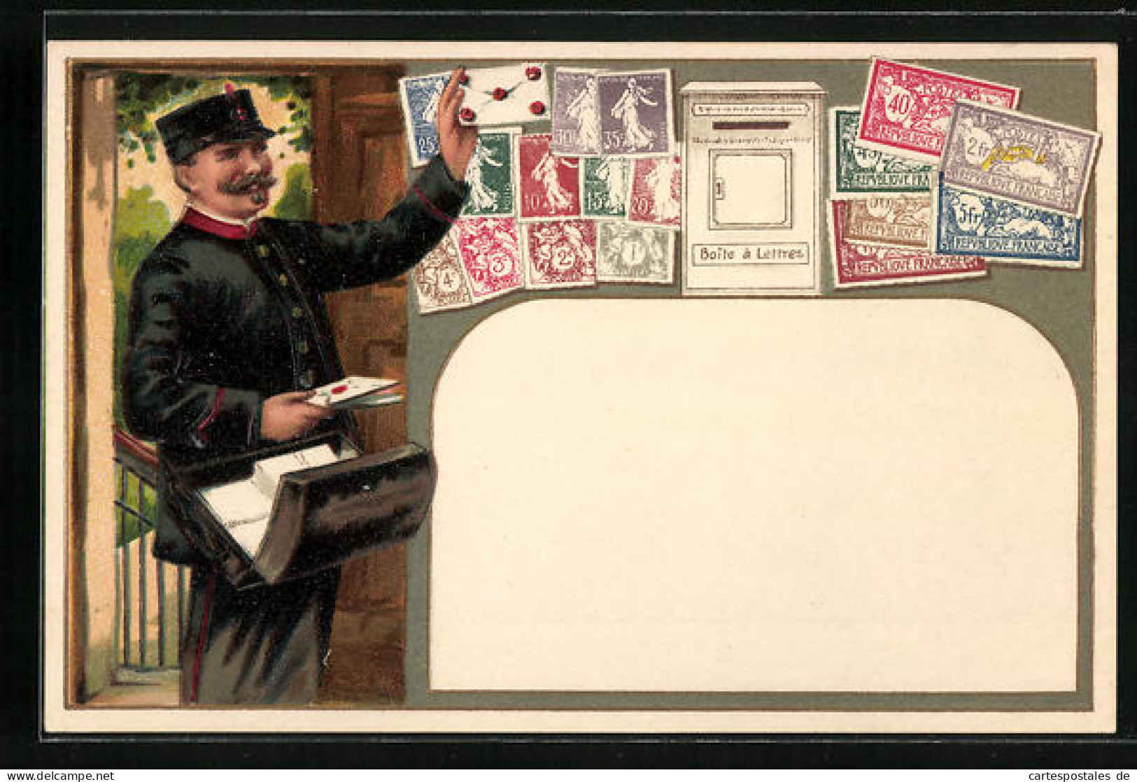 Präge-AK Postbote, Briefkasten Und Briefmarken  - Stamps (pictures)