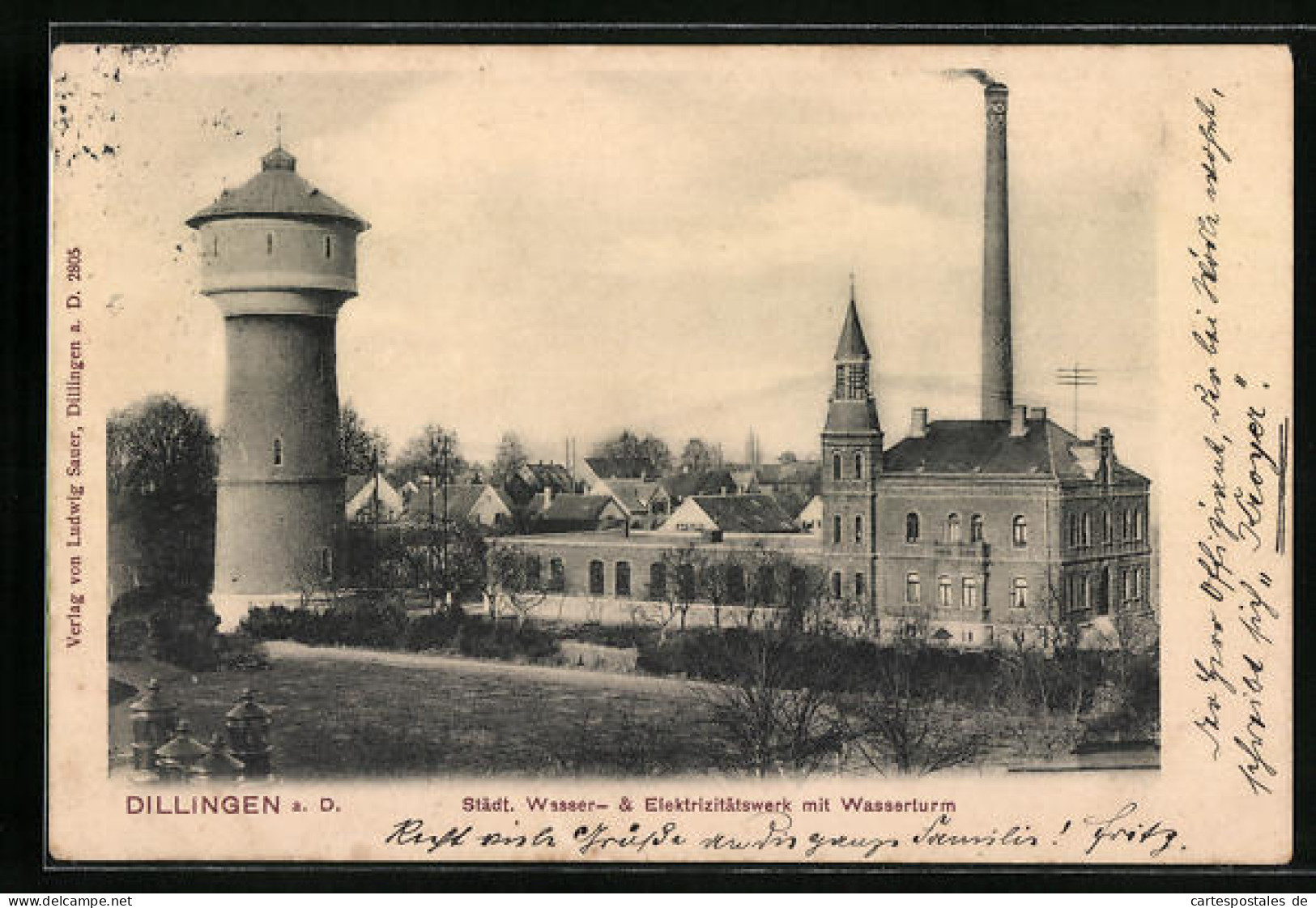 AK Dillingen A. D., Städt. Wasser- Und Elektrizitätswerk Mit Wasserturm  - Dillingen