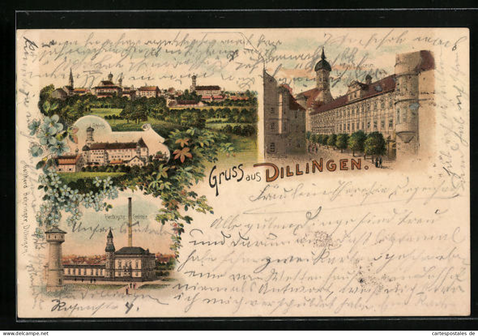 Lithographie Dillingen A. D., Ortsansicht Mit Schloss  - Dillingen