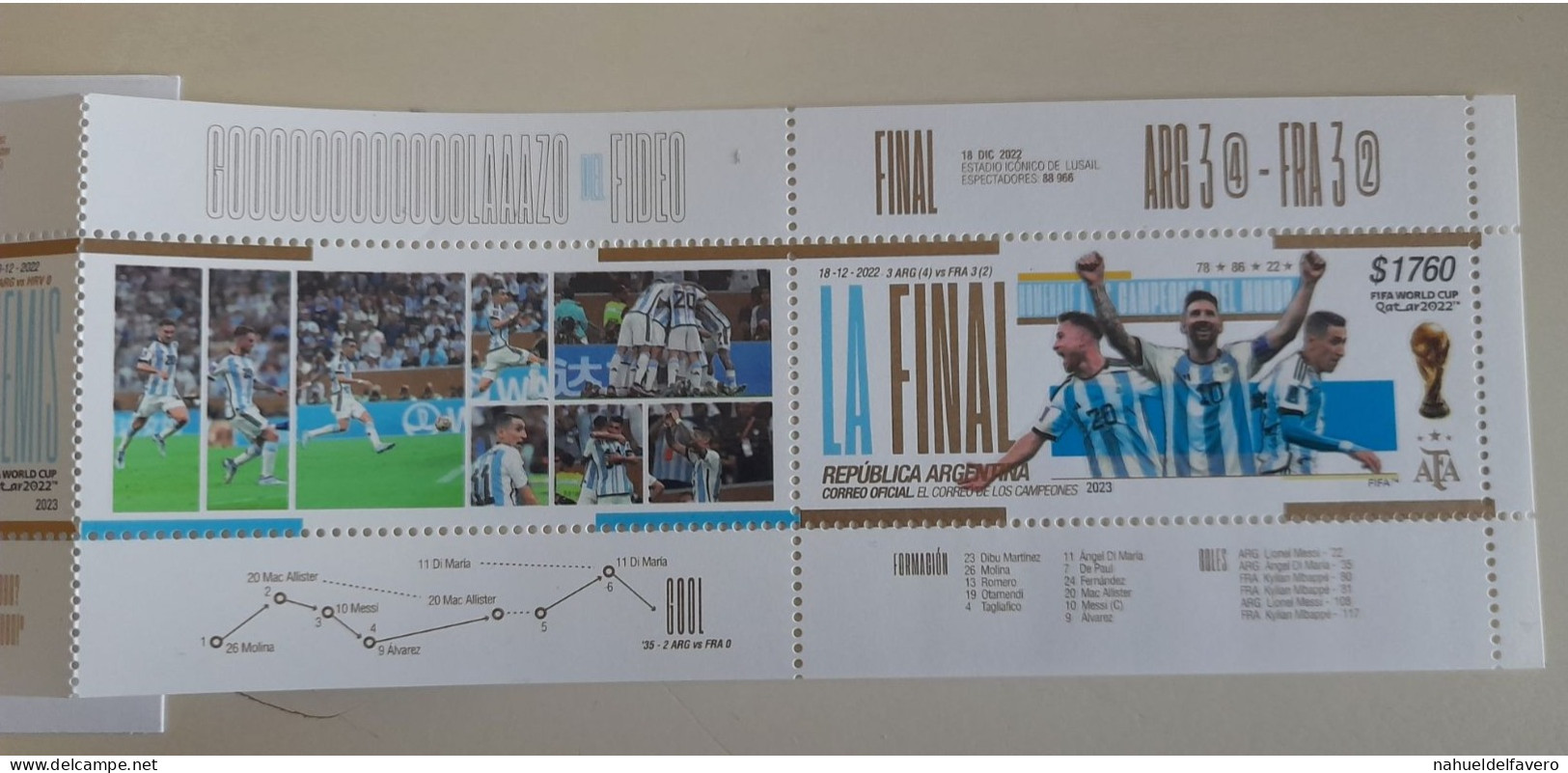 ARGENTINA 2023 PACK CAMPEON DEL MUNDO DE FUTBOL, Bloque carnet sellos sobre y mas... MESSI