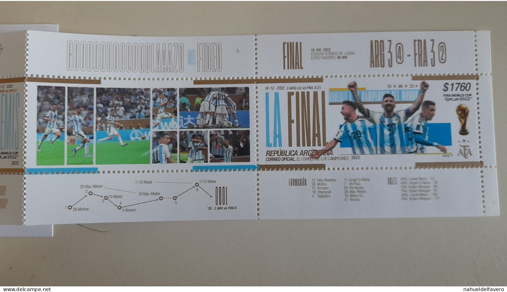 ARGENTINA 2023 PACK CAMPEON DEL MUNDO DE FUTBOL, Bloque carnet sellos sobre y mas... MESSI