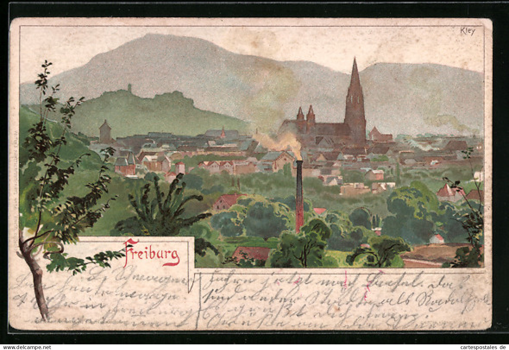 Lithographie Freiburg, Teilansicht Mit Kirche  - Freiburg I. Br.