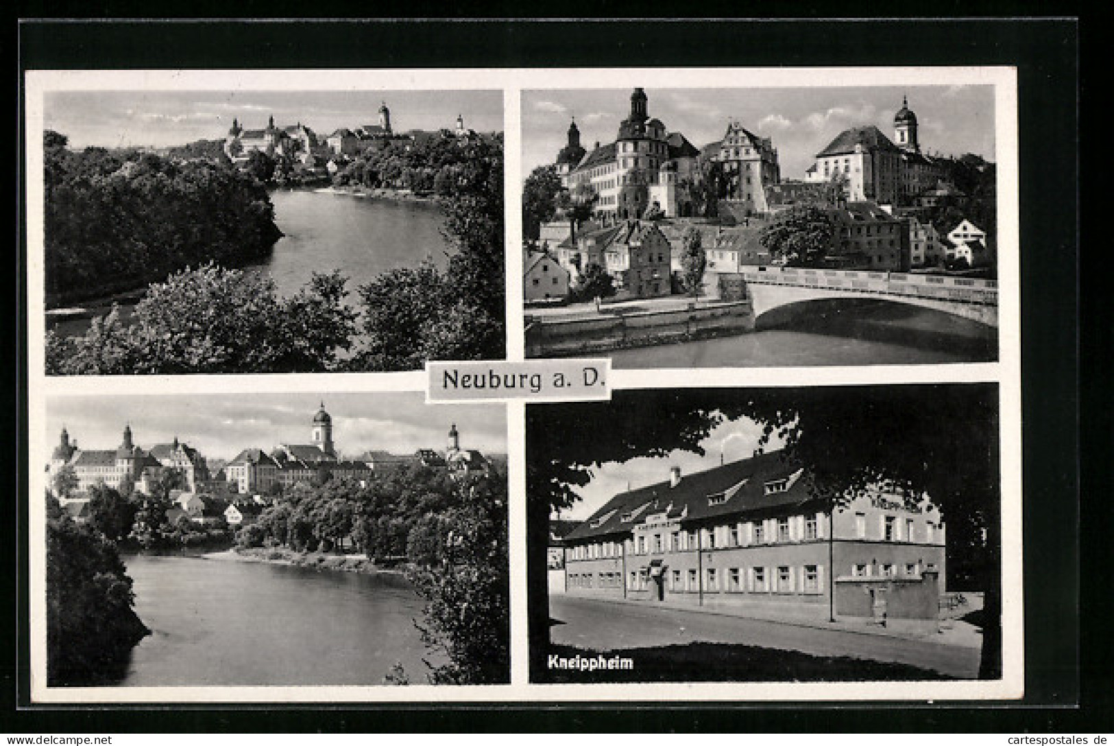 AK Neuburg A. D., Kneippheim, Uferpartie, Brücke  - Neuburg