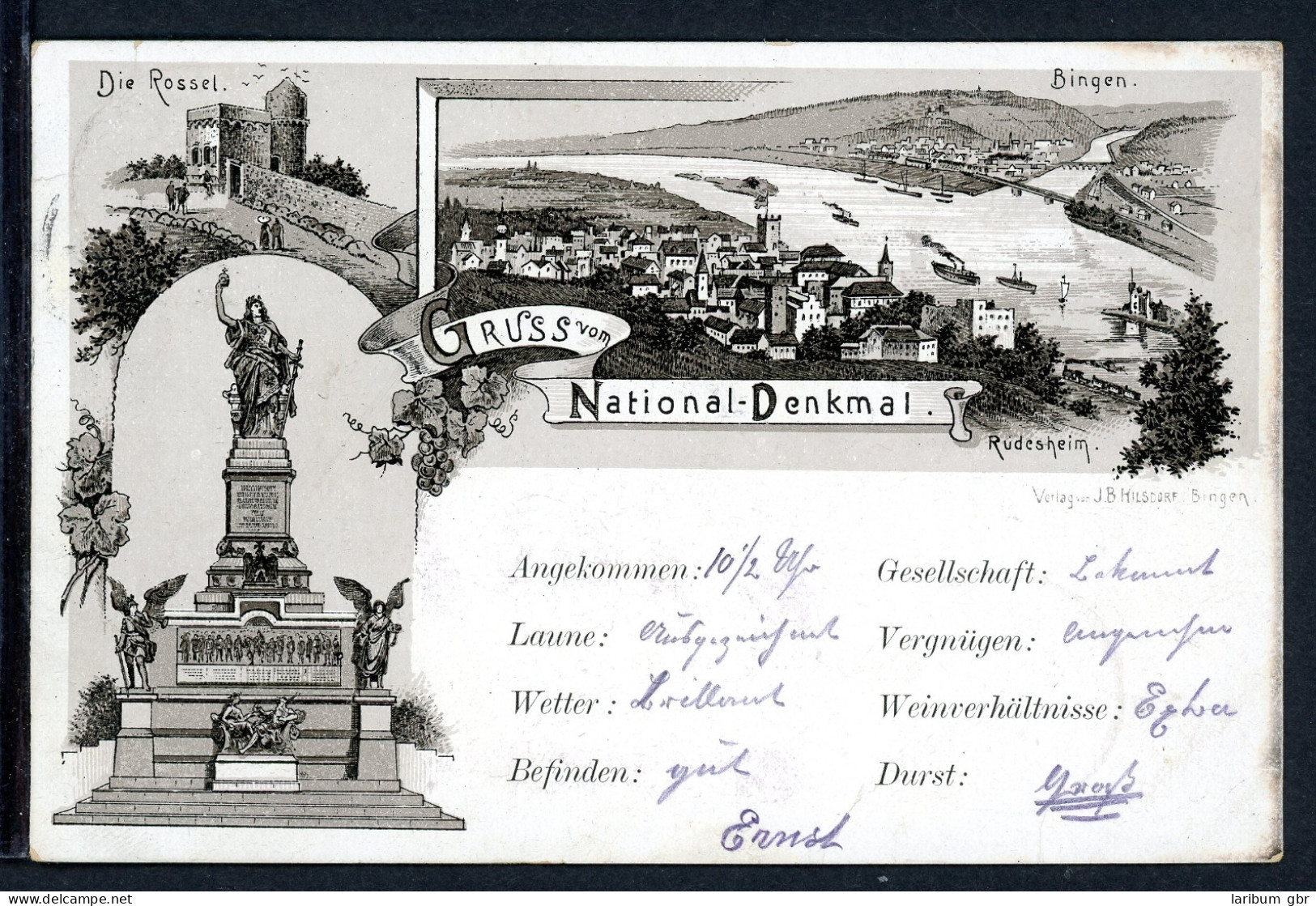 AK Rüdesheim Niederwalddenkmal 1900 Gebraucht #JS191 - Other & Unclassified