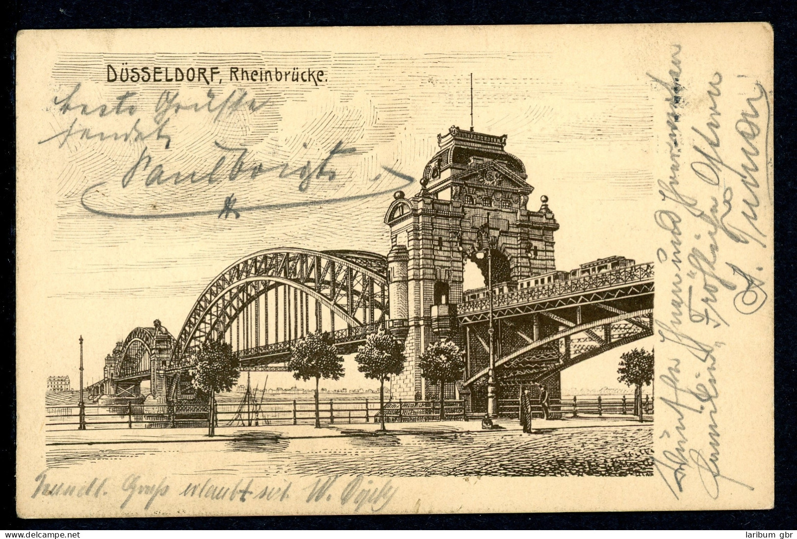 AK Düsseldorf Zeichnung Alte Oberkasseler Brücke 1911 Gebraucht #IN749 - Autres & Non Classés